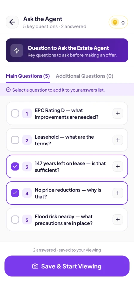 Five property-specific questions LENAH prepared for the estate agent