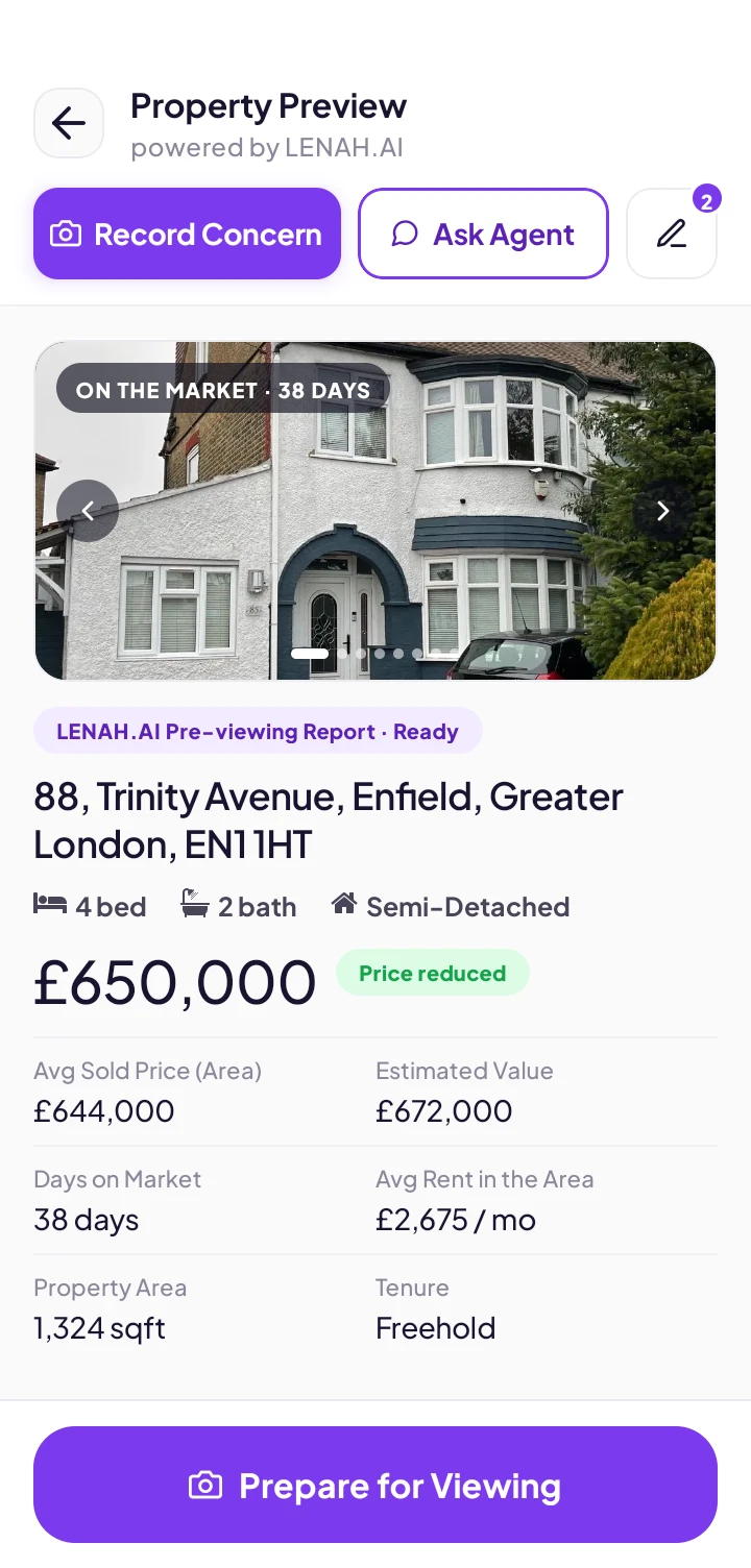 A property preview in ViewWise, with the guide price, size and key figures