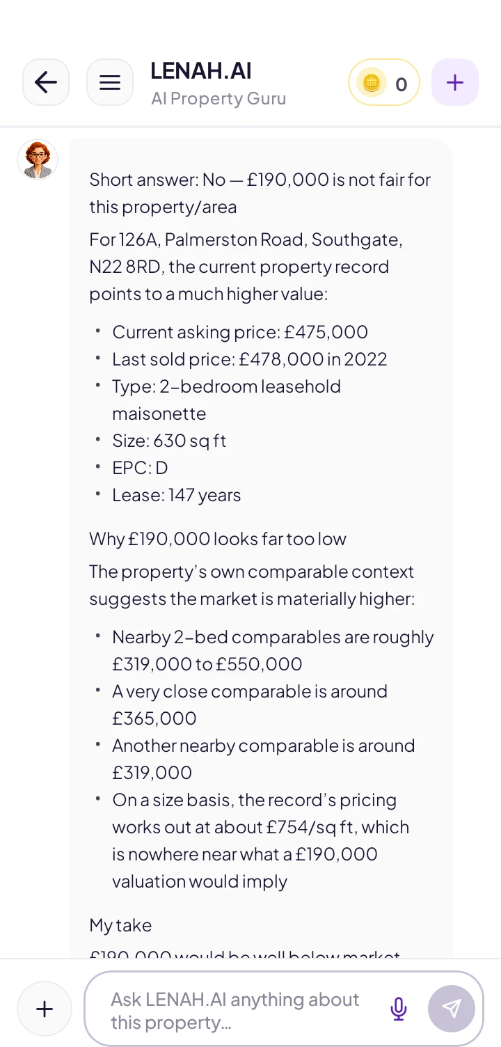 LENAH answering whether the asking price is fair, with comparable sales