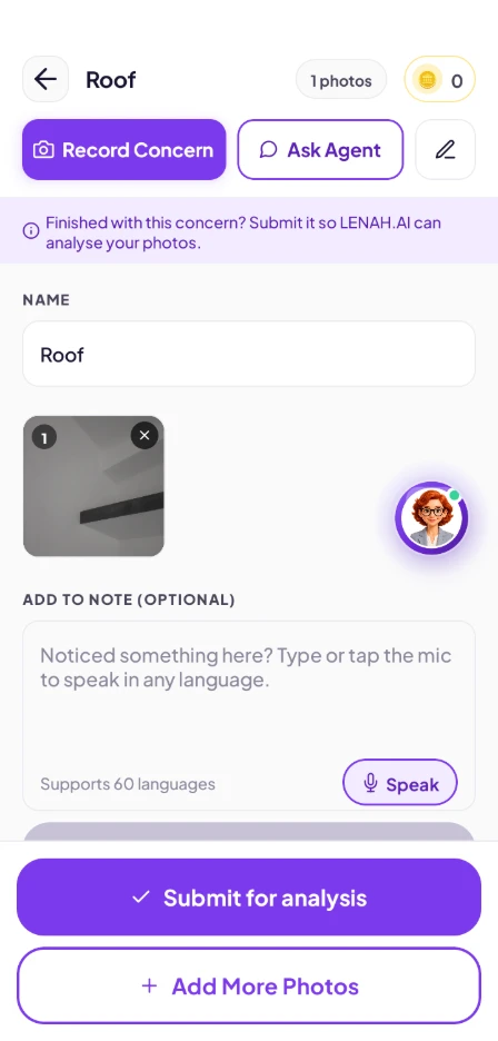 Adding a written or spoken note to a saved concern
